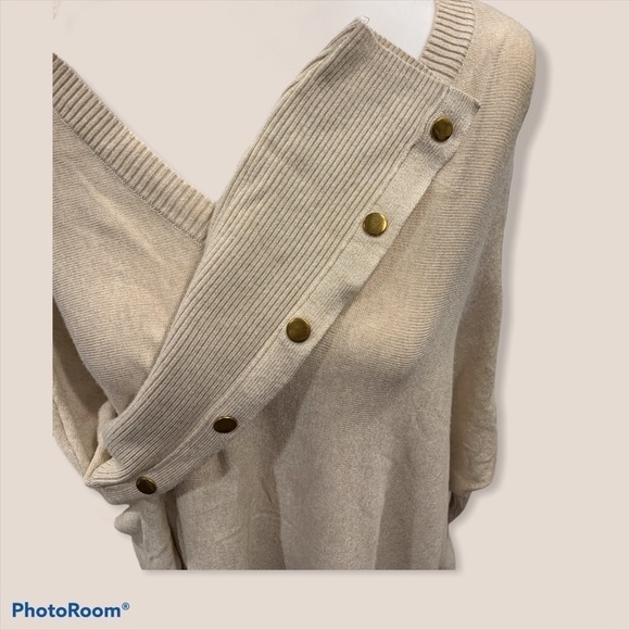 rxb Oversized Poncho Style Heather Oatmeal V-neck Sweater Sz M - Picture 4 of 6